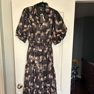 Grace Elegant Navy Blue and Gold beautiful long dress with short sleeves